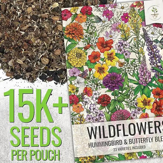 Seed Needs Wildflower Seeds Hummingbird and Butterfly Seed Mix | 2 Packs (1 Ounce Each) No Filler 23 Varieties Garden Seeds Annual & Perennial Species | Pollinator Attracting Flower Seed | Bulk by GreenHaven Gardens