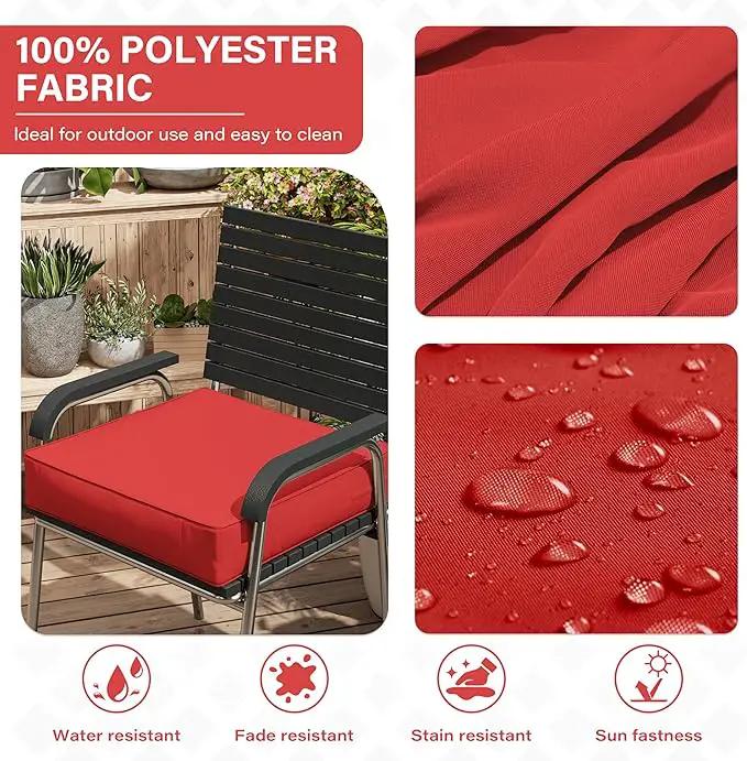 Patio Chair Cushions 24 X 24 X 5 Inch Waterproof Outdoor Seat Cushions for Patio Furniture, Outdoor Sofa Couch Pads with Ties & Handle, Set of 2, Red by GreenHaven Gardens