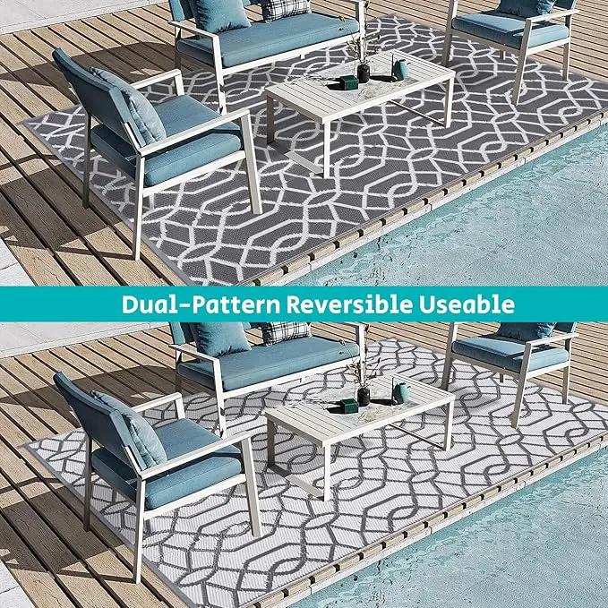 HEBE Outdoor Rug Waterproof 5x8, Reversible Plastic Straw Rug RV Camping Rug, Indoor Outdoor Patio Mat Clearance, Outside Carpet for Porch,Deck,Camper,Balcony,Backyard,Picnic by GreenHaven Gardens