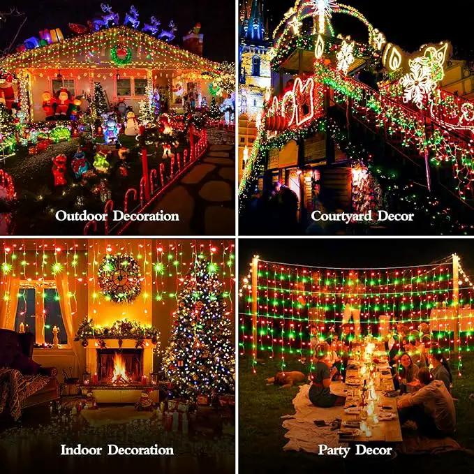 480 LED 49FT Christmas Lights Plug in 8 Modes with Timer Dimmable Christmas Decorations Outdoor Waterproof Indoor Curtain String Lights for Roof Porch Garden Holiday Wedding Party Decor Red + Green by GreenHaven Gardens