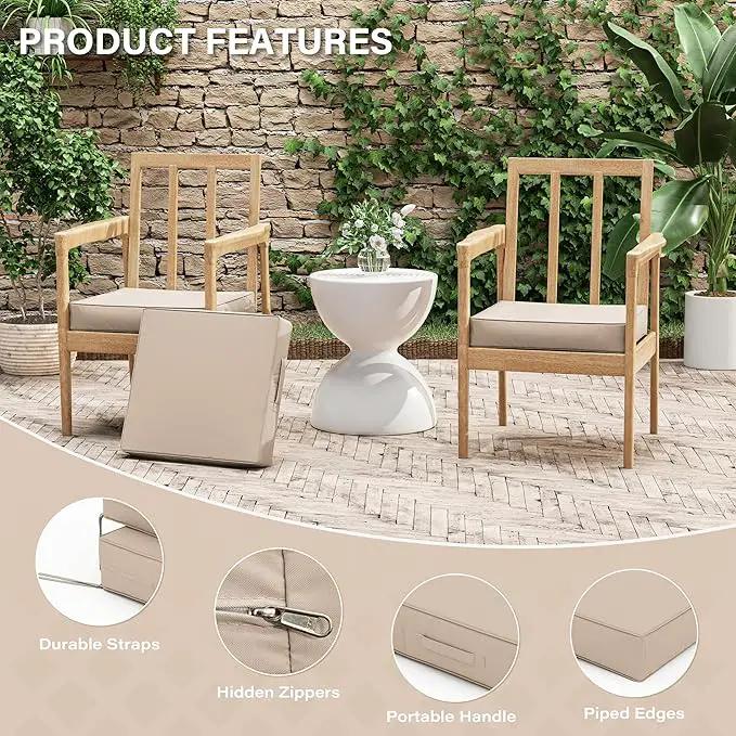 Patio Chair Cushions 17 X 16 X 3 Inch Waterproof Outdoor Seat Cushions for Patio Furniture, Outdoor Sofa Couch Pads with Ties & Handle, Set of 2, Sand by GreenHaven Gardens