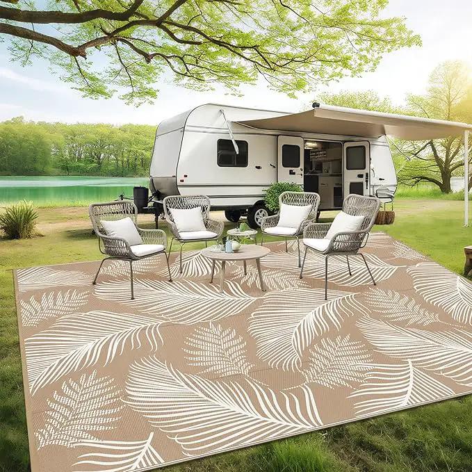 Pauwer Waterproof Outdoor Rug 10x14, Reversible Plastic Straw Patio Camping Rug, Indoor Outdoor RV Mat Carpet for Deck, Camper, Porch, Balcony, Backyard, Picnic, Leaf Brown by GreenHaven Gardens