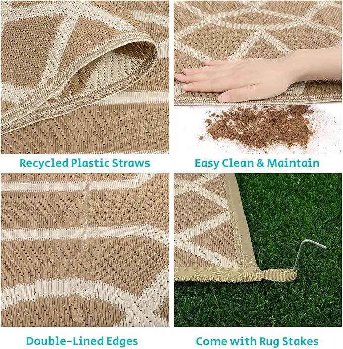 HEBE Outdoor Rug Waterproof 8x10, Reversible Plastic Straw Rug RV Camping Rug, Indoor Outdoor Patio Mat Clearance, Outside Carpet for Porch,Deck,Camper,Balcony,Backyard,Picnic by GreenHaven Gardens