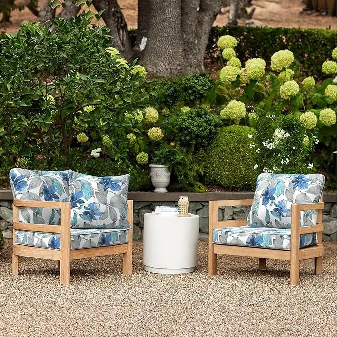 LVTXIII Outdoor Seat and Back Cushion Patio Deep Seat Cushion Set Seasonal Chair Cushion for Wicker Chairs and Garden Furniture Decoration, 24"x24"x4", Clemens Noir Blue by GreenHaven Gardens