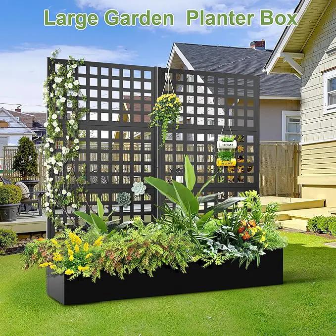 Metal Raised Garden Bed, Trellis Planters Bed with Drainage Holes for Climbing Plants, Vegetables Outdoor Privacy Screen with Planter Box 73"x35"x16", Black by GreenHaven Gardens
