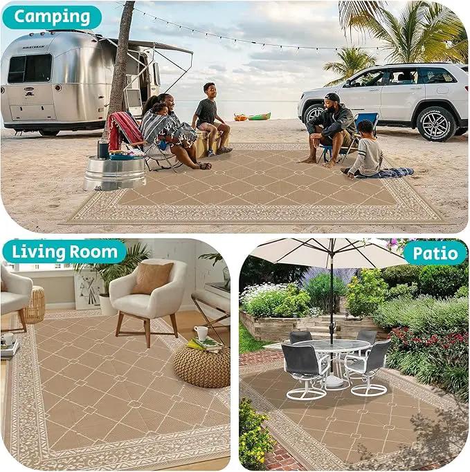 HEBE Outdoor Rug Waterproof 9x12, Reversible Plastic Straw Rug RV Camping Rug, Indoor Outdoor Patio Mat Clearance, Outside Carpet for Porch,Deck,Camper,Balcony,Backyard,Picnic by GreenHaven Gardens
