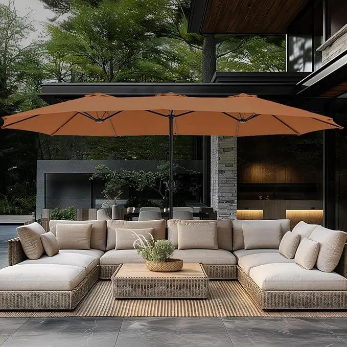 GREEN PARTY 15 ft Rectangle Patio Umbrella with Base Included, Double-Sided Table Umbrella with Crank, Large Outdoor Umbrellas for Patio Poolside Garden Backyard, Tawny by GreenHaven Gardens