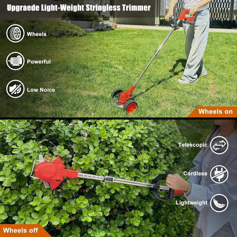 Cordless Weed Wacker Eater Battery Powered, 21V Electric Weed Trimmer with 2 Battery Operated & Charger & Wheels & Shears, 3 in 1 Lightweight No-String Grass Trimmer/Brush Cutter/Lawn Edger for Garden by GreenHaven Gardens