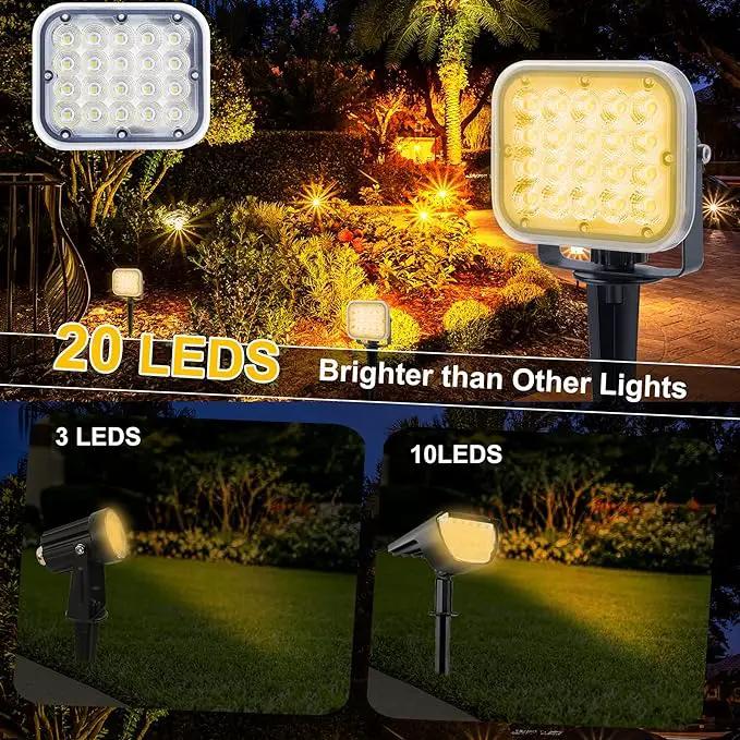 20 LED IP65 Waterproof Outdoor Spot Lights - Dusk-to-Dawn 3000K Warm White Solar Landscape Lights for Yard, Garden, Driveway, Porch, Walkway by GreenHaven Gardens