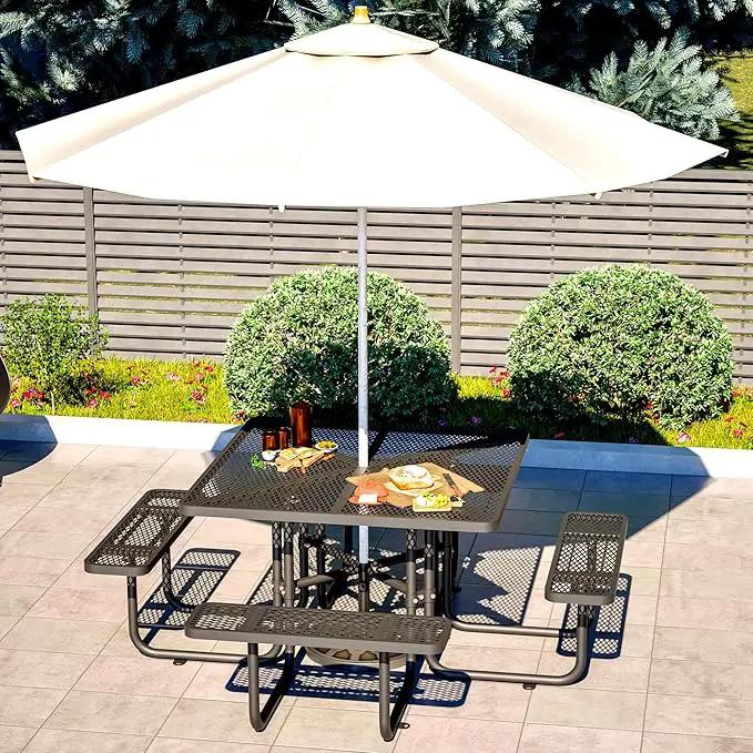 79'' Steel Square Picnic Table for Outdoors, Expanded, Lifetime Picnic Table with Umbrella Hole, Heavy Duty Sturdy Commercial Picnic Tables for Garden Courtyard BBQ, Black by GreenHaven Gardens