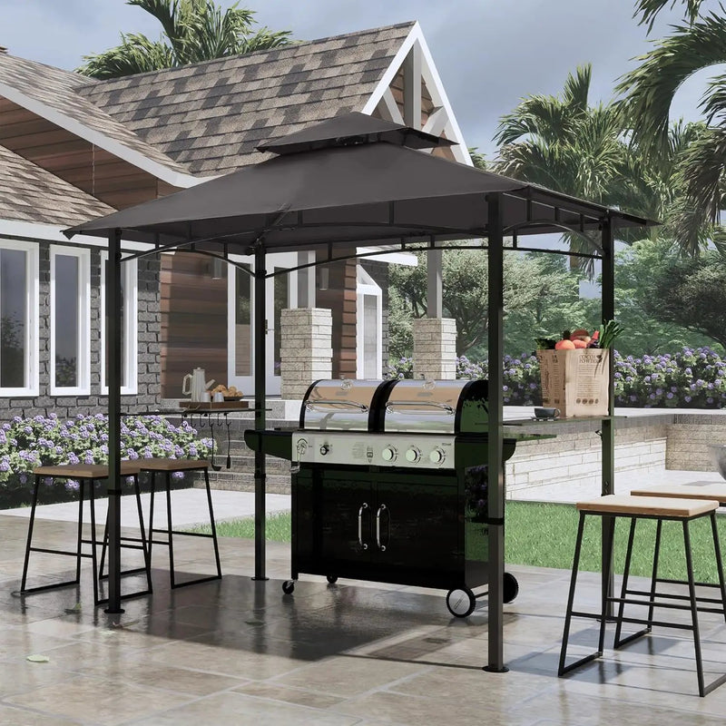COOSHADE 8'x 5' Grill Gazebo Double Tiered Outdoor BBQ Gazebo Canopy with LED Light (Gray) by GreenHaven Gardens