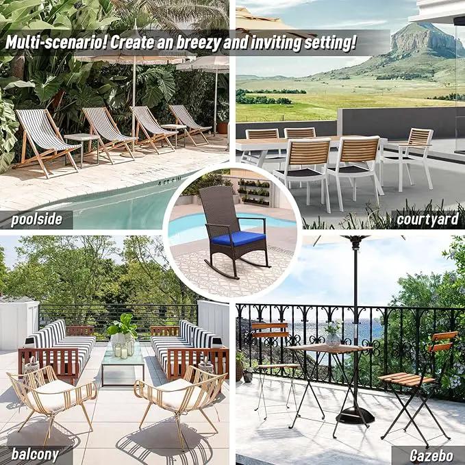 Rocking Chair Outdoor 3 Pieces High-Backed Patio Rocking Chairs Bistro Table and Chairs Set of 2, Royal Blue by GreenHaven Gardens