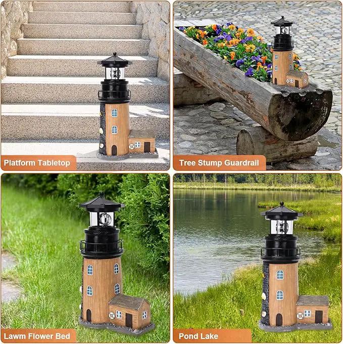 Solar Lighthouse with Rotating Beacon,11.1" Outdoor Garden Lighthouse Decor,Waterproof Statue Light House Lamp for Yard Lawn Patio Gifts by GreenHaven Gardens