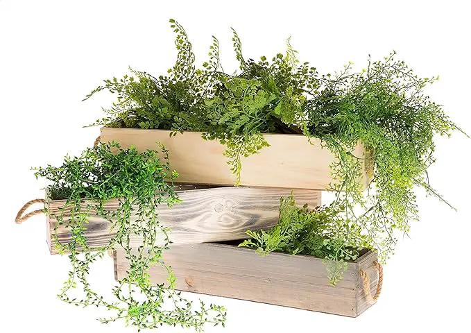 20" Rectangular Rustic Wood Planter with Handle and Plastic Liner l Rustic Barn Wood l Country Style, Home and Wedding Decorations, Garden Ornaments (20x4 w Handle Set of 2, Natural) by GreenHaven Gardens