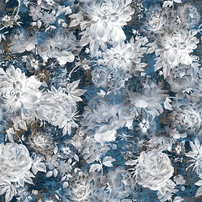 Vintage Garden Peel & Stick Floral Wallpaper - Removable White/Blue Vinyl Self Adhesive Mural - 17.7in x 9.84ft by GreenHaven Gardens