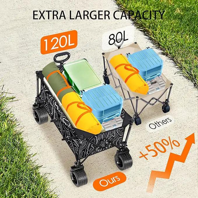 Collapsible Wagon with Big Wheels, Wagons Carts Foldable 400LBS Large Capacity, Heavy Duty Utility Cart Grocery Wagon w/Side Pockets and Brakes, All-Terrain Beach Cart for Camping, Sports, Shopping by GreenHaven Gardens