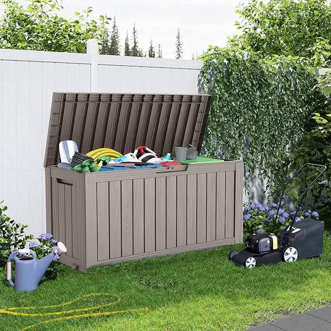75 Gallon Resin Deck Box, Lockable Patio Outdoor Storage Box for Furniture, Garden Tools and Tools Storage, Waterproof Outside Storage Boxes - Grey by GreenHaven Gardens