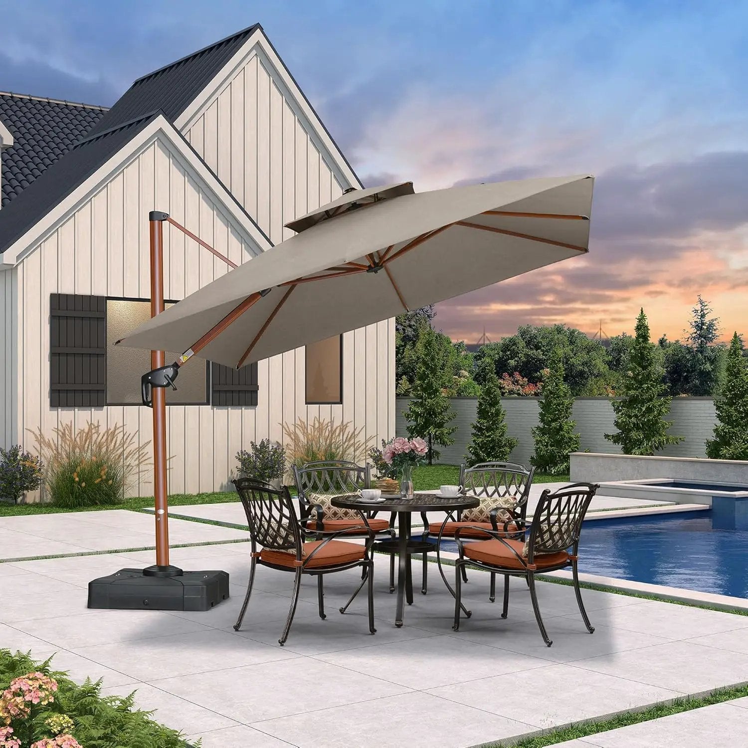 PURPLE LEAF 10' X 10' Patio Large Cantilever Umbrella Outdoor Square Wood Umbrellas Offset Umbrella Heavy Duty Sun Umbrellas for Garden Deck Pool, Heather Taupe by GreenHaven Gardens