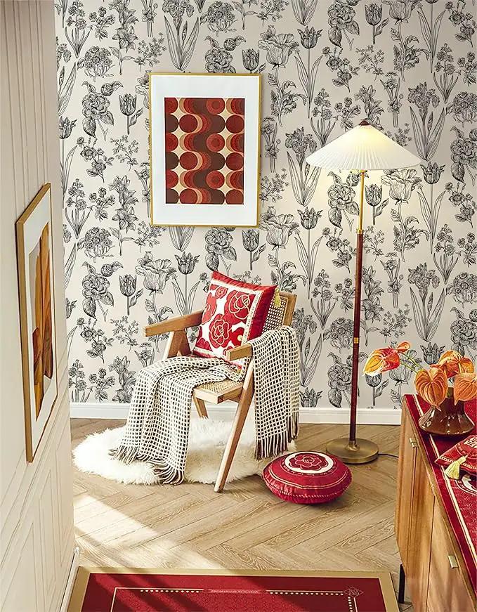 Dimoon 236"x17.3" Floral Peel and Stick Wallpaper Beige Contact Paper Waterproof Wallpaper Delicate Vintage Flower Thicken Plant Self Adhesive Removable Wall Covering Shelf Liner Decal Vinyl Roll by GreenHaven Gardens