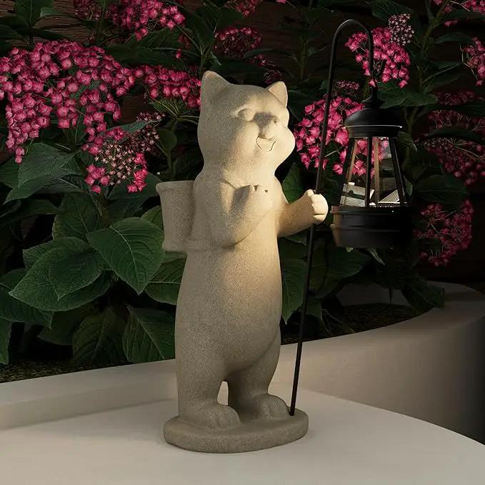 Solar Powered Garden Resin Statue Lights, 10 Inch Waterproof Outdoor Animal Cute Cat Figurine Lights, Suitable for Patios, Balconies, Lawns, Courtyards, Etc.(Basket)