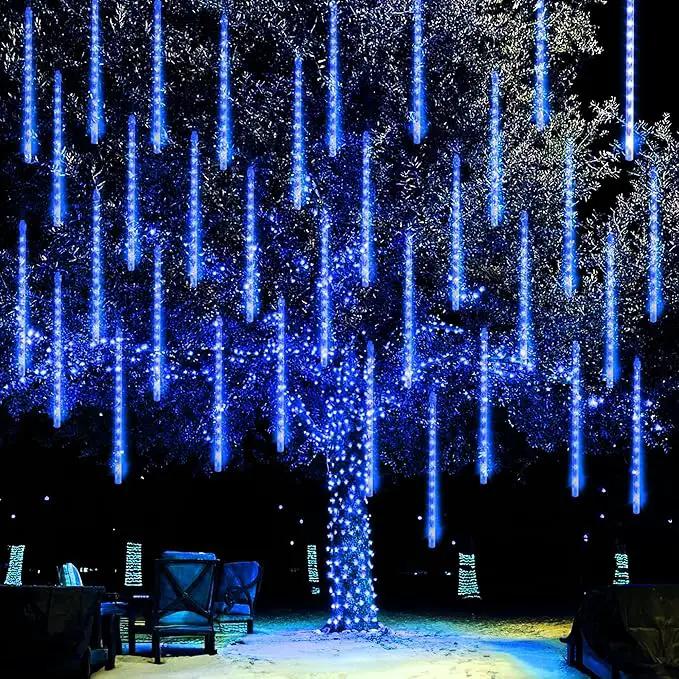Dazzle Bright Christmas Lights Outdoor, 288LED Meteor Shower Rain Lights 12 Inch 8 Tubes, Waterproof Plug in Falling Icicle Light Christmas Decorations for Xmas Tree Yard House Decor (Blue) by GreenHaven Gardens