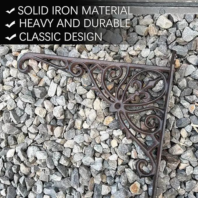 KiaoTime Cast Iron Hanging Hook Bracket Wall Hanger 12" Deep Outdoor Indoor Wall Hanging Bracket Hooks for Pots Basket Bird Feeder Wind Chime Lanterms Hanger Hardware Bracket by GreenHaven Gardens