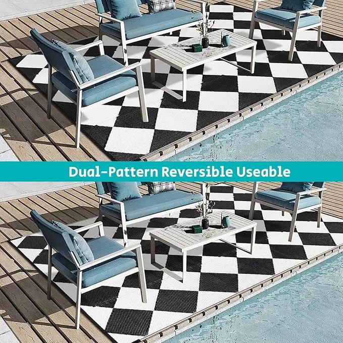 HEBE Outdoor Rug Waterproof 6x9, Reversible Plastic Straw Rug RV Camping Rug, Indoor Outdoor Patio Mat Clearance, Outside Carpet for Porch,Deck,Camper,Balcony,Backyard,Picnic by GreenHaven Gardens