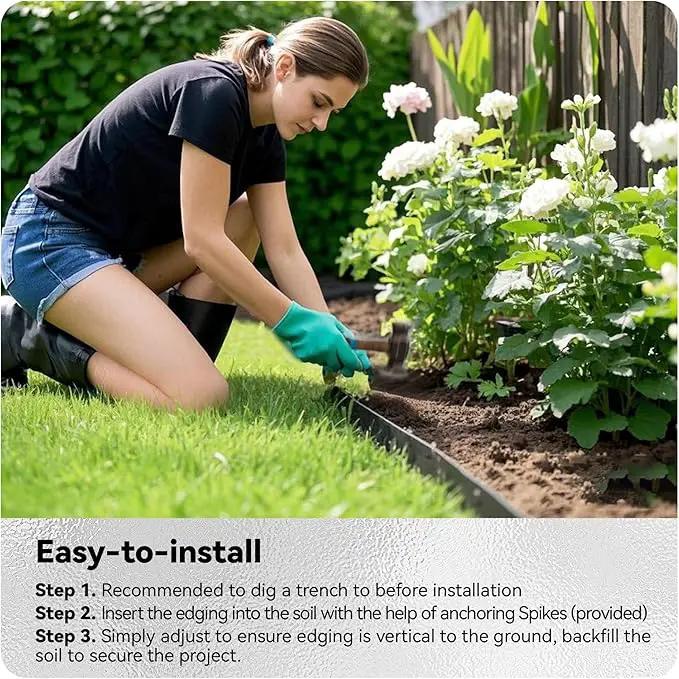 Worth Galvanized Steel Landscape Edging 10" x25' Metal Garden Edging Roll Flexible Bender Border with 8Pcs Stakes for Lawn, Flower Bed Edges, Black by GreenHaven Gardens