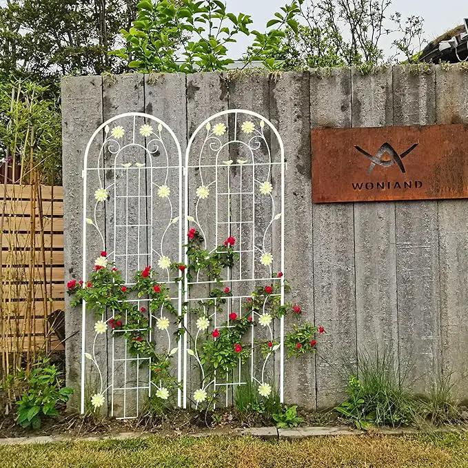 4 Pack Metal Garden Trellis 71" H Cream White Garden Fence Rustproof Trellis for Climbing Plants Support Roses Flower Outdoor Lawn, White 6FT by GreenHaven Gardens