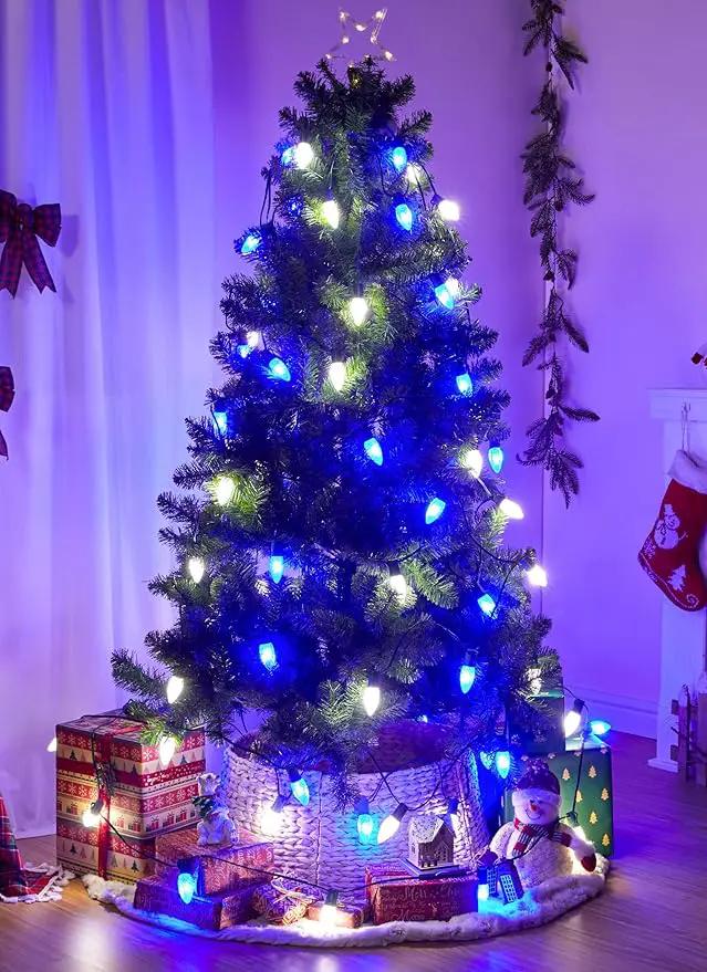 C9 LED Christmas Lights Outdoor with stakes, 25.7ft 20 LED Strawberry String Lights, Connectable Shatterproof Pathway Lights Marker for Path, Lane, Patio, Xmas Holiday Decorations, Blue and White by GreenHaven Gardens