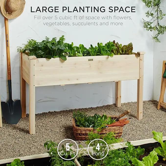 Best Choice Products 48x24x30in Raised Garden Bed, Elevated Wood Planter Box Stand for Backyard, Patio, Balcony w/Bed Liner, 200lb Capacity - Natural by GreenHaven Gardens