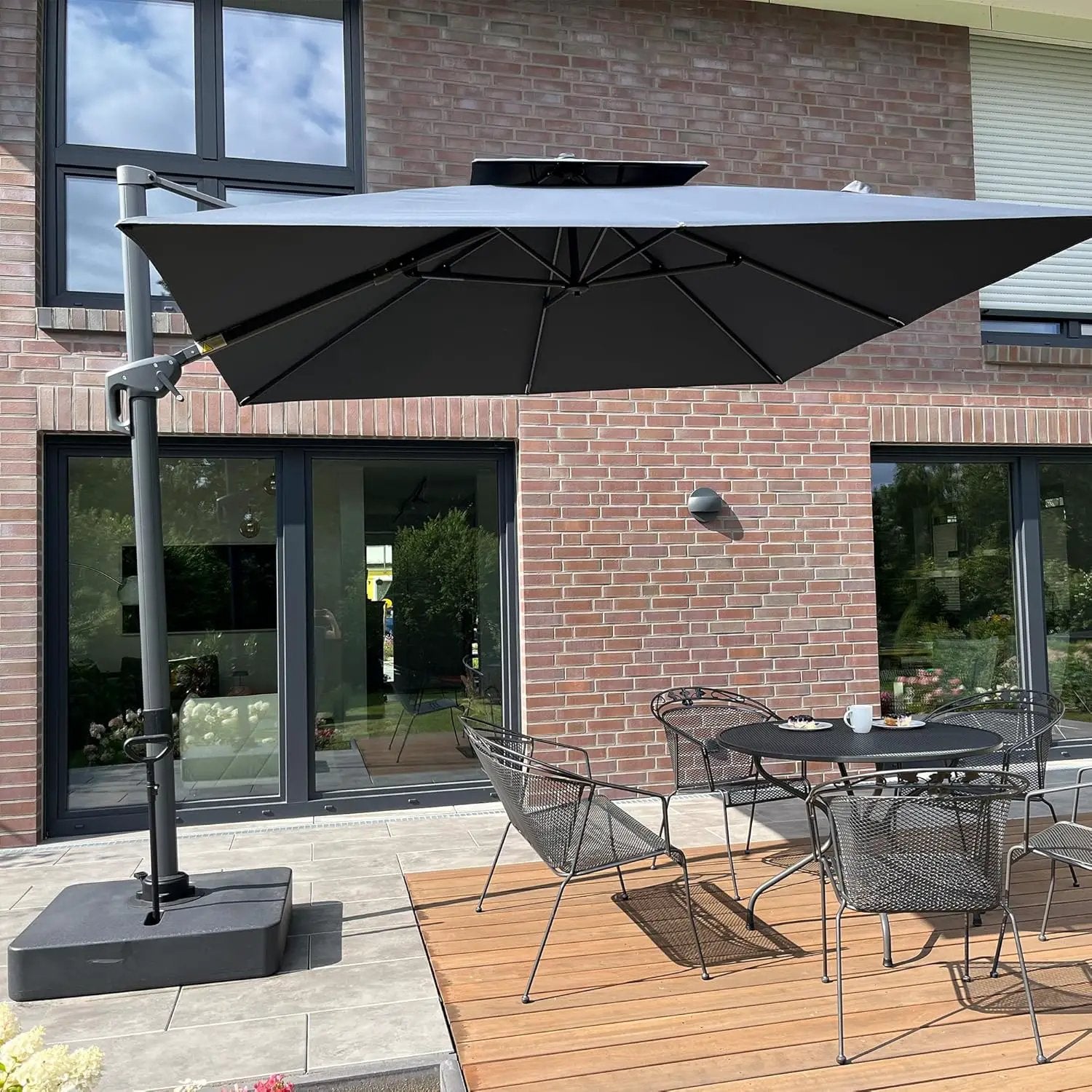 PURPLE LEAF 10ft Patio Umbrella with Base Large Outdoor Square Umbrella Deluxe Hanging Double Top Cantilever Offset Market Umbrella Windproof Garden Umbrella Grey by GreenHaven Gardens