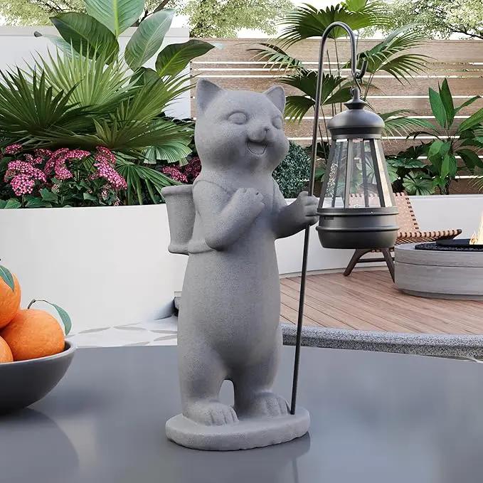 Solar Powered Garden Resin Statue Lights, 10 Inch Waterproof Outdoor Animal Cute Cat Figurine Lights, Suitable for Patios, Balconies, Lawns, Courtyards, Etc. (Basket) by GreenHaven Gardens