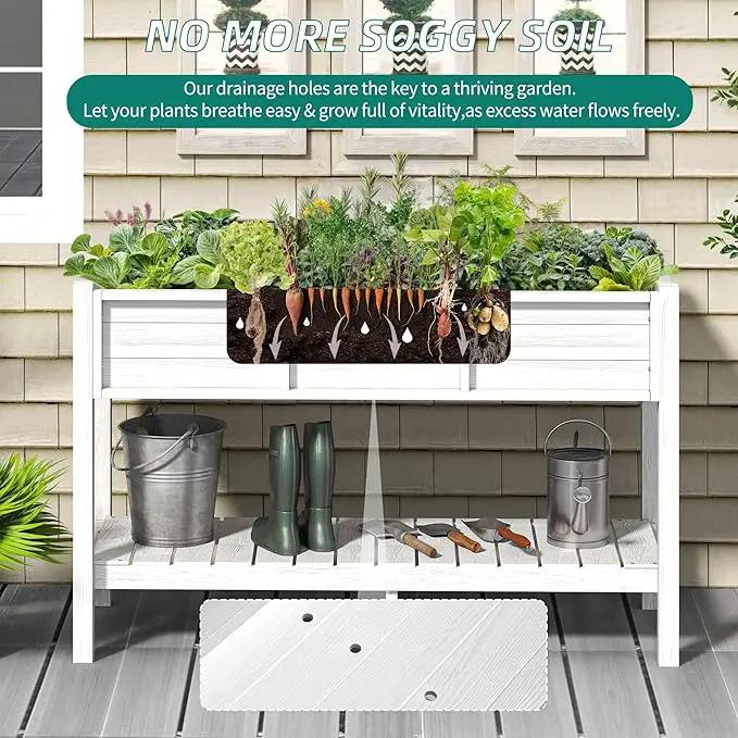 YITAHOME 48x18x30in Raised Garden Bed, Weather Resistant Poly Lumber Planter Box with Legs & Storage Shelf, Elevated Garden Bed for Yard, Garden, Balcony - White by GreenHaven Gardens