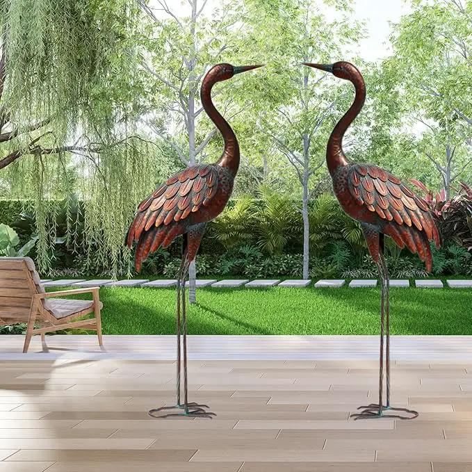 chisheen Outdoor Garden Crane Statues and Sculptures Metal Yard Art Statue for Garden Decoration Large Size (2) by GreenHaven Gardens