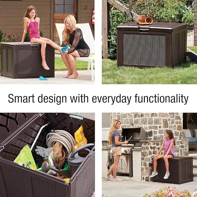 Rubbermaid Medium Resin Outdoor Storage Deck Box (74 Gal) Weather Resistant Brown Deck Organization for Home/Backyard/Pool Chemicals/Toys/Garden Tools/Porch/Patio Cushions by GreenHaven Gardens