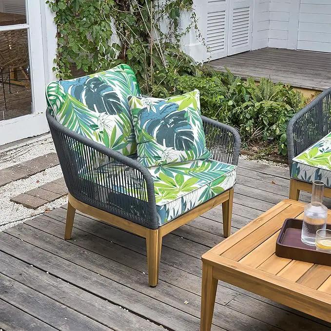 LVTXIII Outdoor Deep Seat Cushion Patio Seat and Back Cushion Set Seasonal Chair Cushion for Dining Arm Chairs, Wicker Chairs and Garden Furniture Decoration, 22"x22"x4", Islamorada Blue Green by GreenHaven Gardens