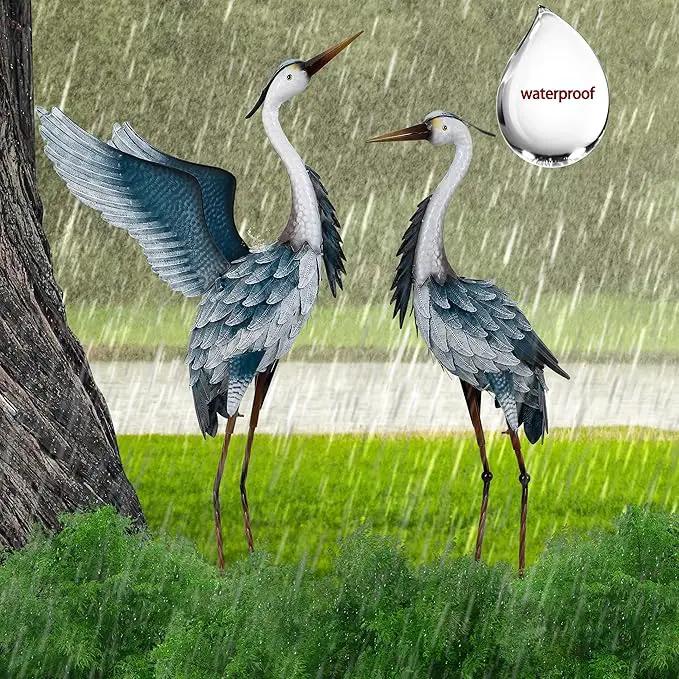 TERESA'S COLLECTIONS Garden Decor Blue Heron Yard Art, 38-42" Large Metal Cranes Sculptures & Statues Decoy for Outdoor Indoor Decorations, Outside Patio, Pool, Lawn, Set of 2, Spring,Gift for Mom by GreenHaven Gardens