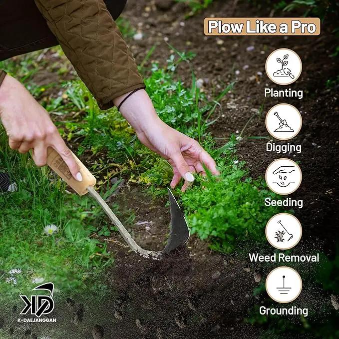 Fits All Hand Sizes: Youngju Homi & Korean Garden Hand Plow Hoe - Korean Master Blacksmith Seok No Ki Crafted - Ideal for Easy Gardening, Weeding, Farming - Safety Cover Included. Authentic, Handmade by GreenHaven Gardens
