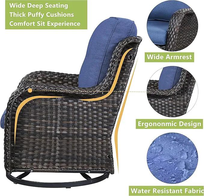Outdoor Wicker Patio Furniture Set - 5 Piece Rattan Patio Conversation Set with 2 Rocking Swivel Chairs,2 Ottomans and 1 Sofa for Porch Deck Backyard Garden(Brown/Blue) by GreenHaven Gardens
