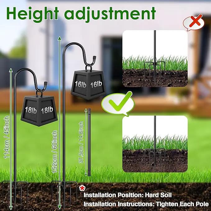 XDW-GIFTS Bird Feeder Pole for Outdoor, 2-Pack 60 Inch Shepherds Hooks Heavy Duty Garden Pole for Hanging Plant Basket, Solar Light Lanterns, Garden Plant Hanger Stands with 5 Base Prongs by GreenHaven Gardens