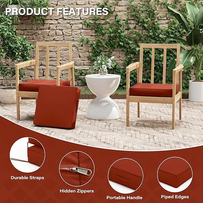 Patio Chair Cushions 17 X 16 X 3 Inch Waterproof Outdoor Seat Cushions for Patio Furniture, Outdoor Sofa Couch Pads with Ties & Handle, Set of 2, Terra Red by GreenHaven Gardens