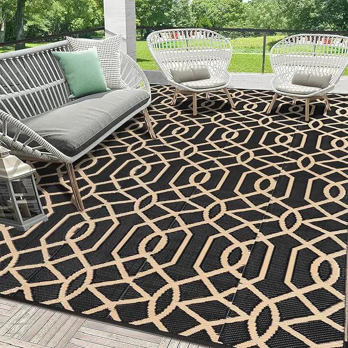 HEBE Outdoor Rug Waterproof 8x10, Reversible Plastic Straw Rug RV Camping Rug, Indoor Outdoor Patio Mat Clearance, Outside Carpet for Porch,Deck,Camper,Balcony,Backyard,Picnic by GreenHaven Gardens