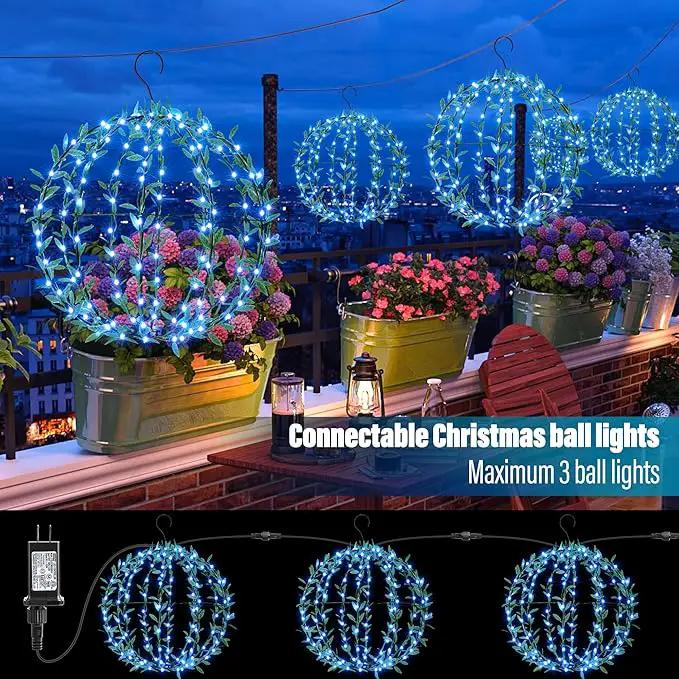 Flacchi Hanging Iron Sphere Lights with Artificial Greenery – 12Inch 120 LED Waterproof Outdoor/Indoor Decor Ball Light with Timer & 8 Modes – 2 Pack for Garden, Christmas, Weddings (Blue) by GreenHaven Gardens