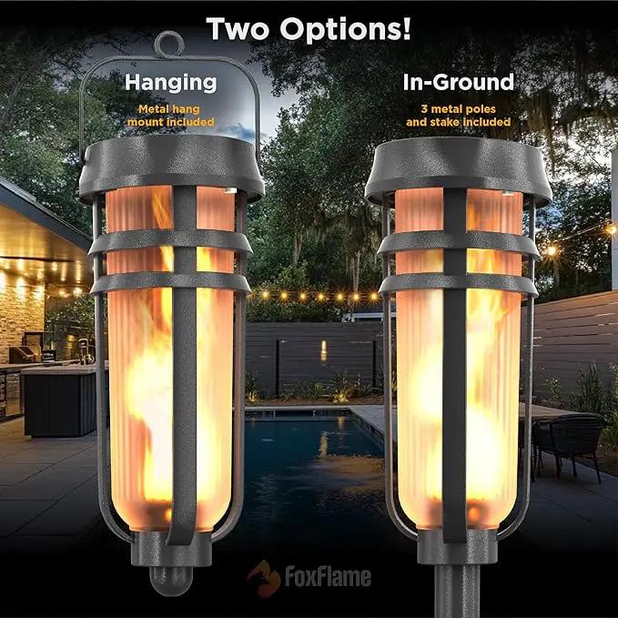 Metal Solar Torch - Adjustable Height (24" - 50"), Outdoor Lights with Flickering Flame, Waterproof Solar Powered Lights, Flame Torches for Patio, Pathway, Yard Decor, Matte Black (2-Pack) by GreenHaven Gardens