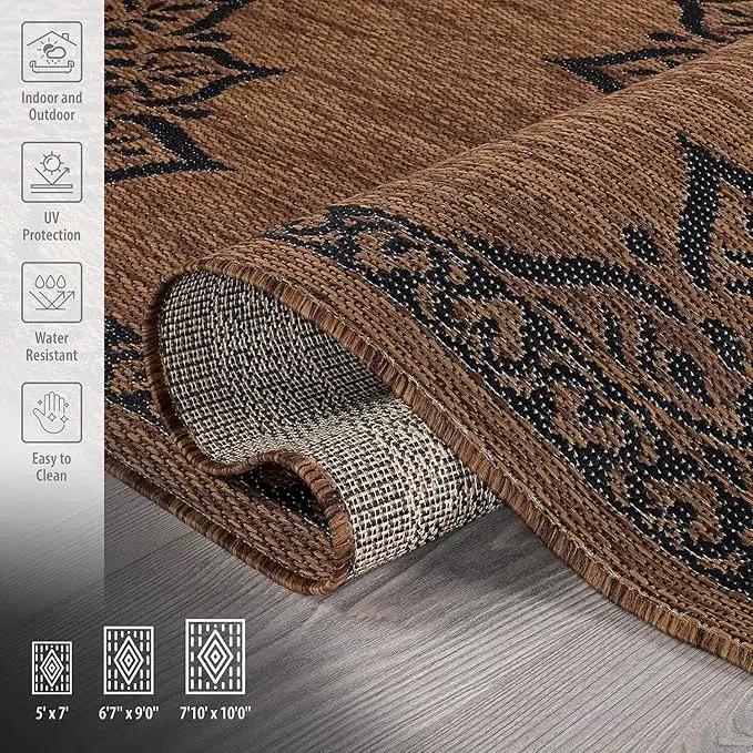 CAMILSON Outdoor Rug, Modern Area Rugs for Indoor and Outdoor Patios, Kitchen and Hallway mats, Washable Porch Deck Outside Carpet (6 x 9, Medallion Nut Brown) by GreenHaven Gardens