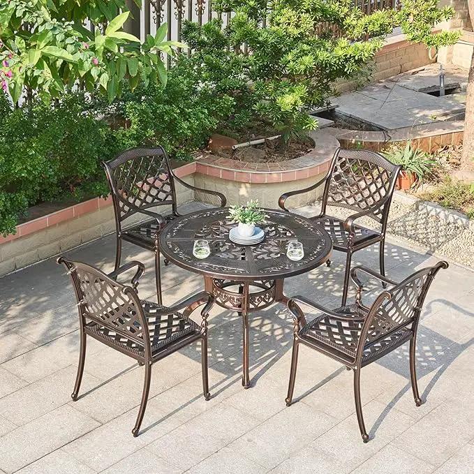 Outdoor Dining Chair Cast Aluminum Patio Chairs Set of 2 All-Weather Patio Dining Chair with Adjustable Feet for Backyard Garden (Royal Chair) by GreenHaven Gardens