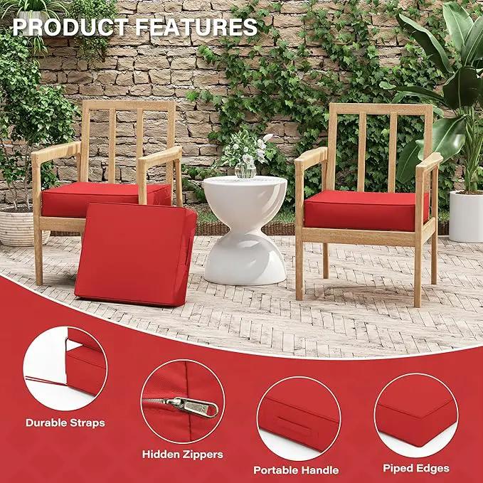 Patio Chair Cushions 18.5 X 16 X 4 Inch Waterproof Outdoor Seat Cushions for Patio Furniture, Outdoor Sofa Couch Pads with Ties & Handle, Set of 2, Red by GreenHaven Gardens