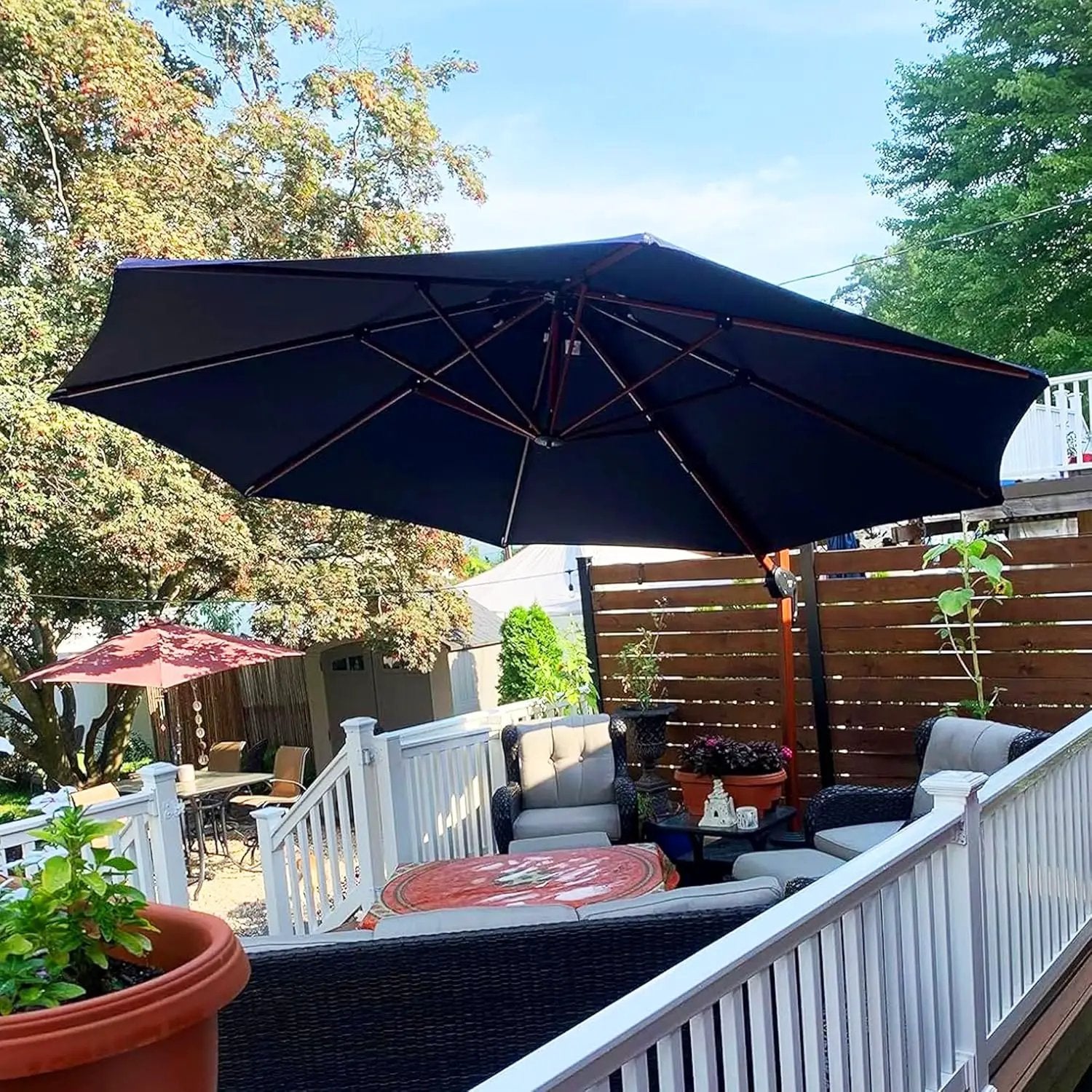 PURPLE LEAF 12 Feet Double Top Deluxe Round Patio Umbrella Offset Hanging Umbrella Cantilever Umbrellas Outdoor Market Umbrellas Garden Umbrella, Navy Blue by GreenHaven Gardens