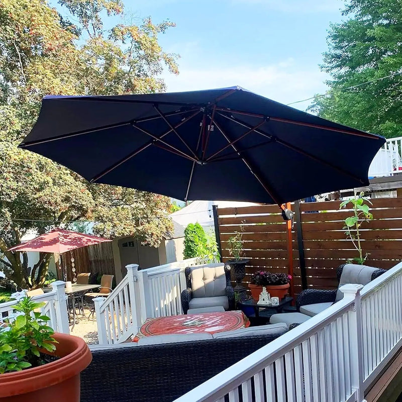 PURPLE LEAF 12 Feet Double Top Deluxe Round Patio Umbrella Offset Hanging Umbrella Cantilever Umbrellas Outdoor Market Umbrellas Garden Umbrella, Navy Blue by GreenHaven Gardens